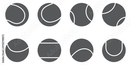 Set of green tennis ball icons in flat and outline styles, isolated sports symbols for game and match design, vector illustration for logo, app, infographic on transparent background