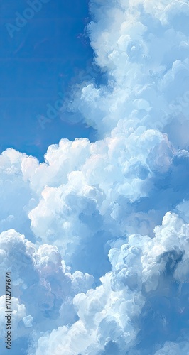 Fluffy cloudscape, daytime sky, vertical format, background for design