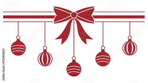 Minimalist red bow baubles banner with horizontal stripes christmas ornament