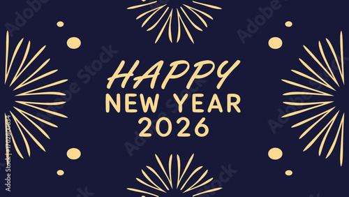 Minimalist happy new year 2026 banner with fireworks vector