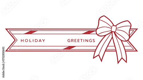 Minimalist red ribbon banner with holiday greetings text bow vector