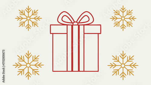 Red gift box with gold snowflakes a light christmas