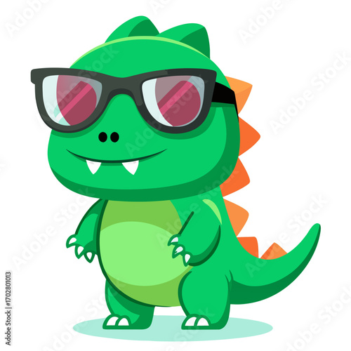 Cool T Rex Dinosaur Vector Cartoon with Sunglasses Cute Confident Character Minimalist Flat Style Transparent Background