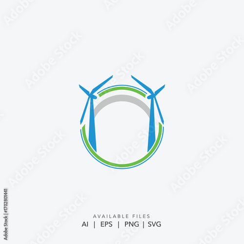 Renewable energy technology logo design, Green energy company branding identity, Wind power electricity generation symbol