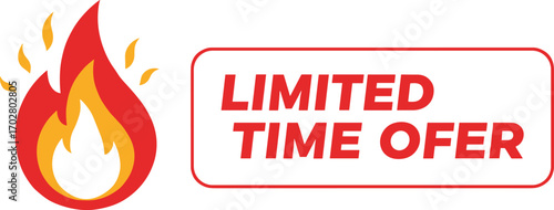 limited time offer flame icon, sale promotion, special deal badge, limited time discount, hot sale tag