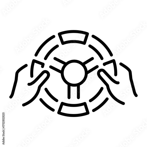 A linear style icon depicting steering wheel