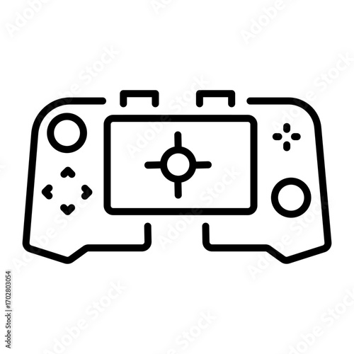 A line style icon depicting gaming technology