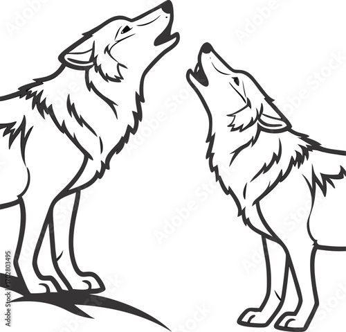 Vector silhouette illustration of a wild black wolf head