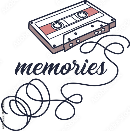 A vector illustration of an old, retro analog audio cassette tape for vintage music and sound recording equipment