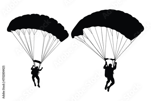 Skydivers Jumping Against White Background
