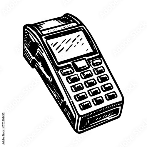 A vintage style illustration showing pos terminal