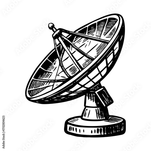 A vintage style illustration showing satellite dish