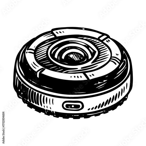 A vintage style illustration showing vacuum robot