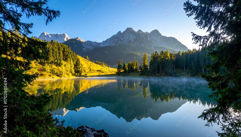 Fototapeta premium Serene mountain lake at dawn (6)