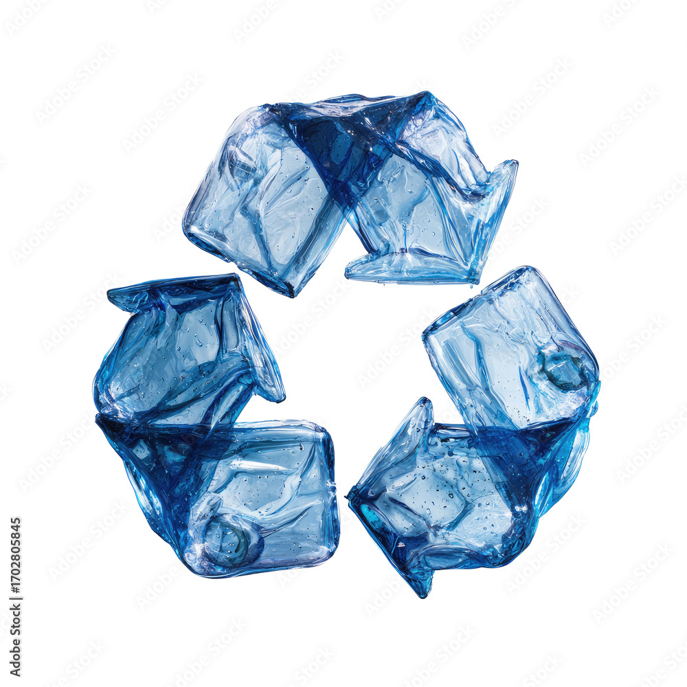 Fototapeta premium Translucent blue recycle symbol, ice-like
