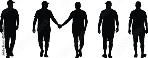 Two men holding hands silhouette, male couple walking, gay pride, friendship, LGBTQ+, unity, walking men silhouettes