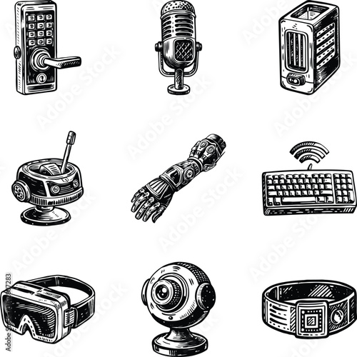 Set of Smart Gadgets Vintage Style Illustrations 

