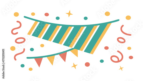 Teal yellow red bunting flags confetti party celebration