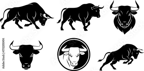 Bull silhouettes, Bull Svg, Bull silhouette, Bull vector illustration, Bull icon set.