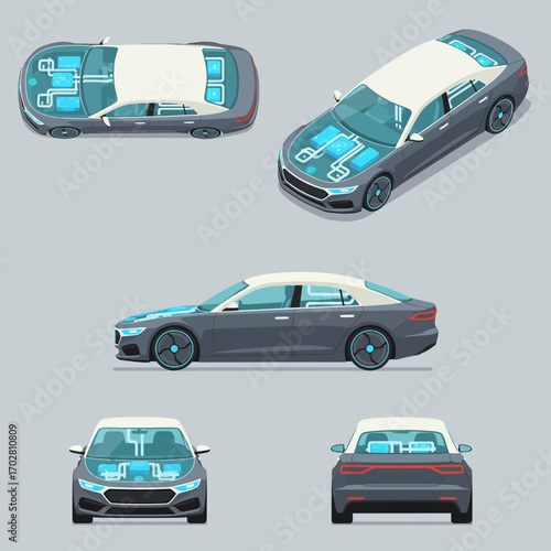vector illustration of a futuristic car design with detailed schematics  