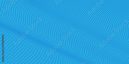 Blue swirl lines form an abstract wavy pattern with a dynamic light and motion texture. Blue wavy distorted stripes on a beige background. Vector illustration. wavy nautical summer design