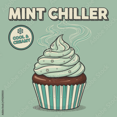 Mint Chiller cupcake design vector illustration with creamy frosting  