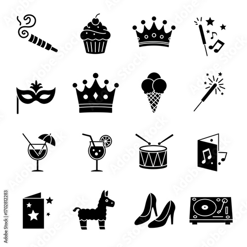 Birthday party icon set