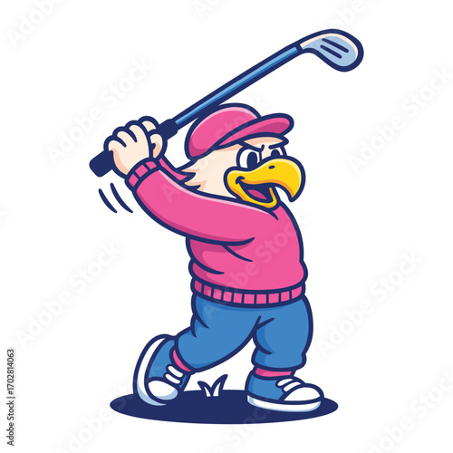 Eagle golfer swing vector mascot cartoon