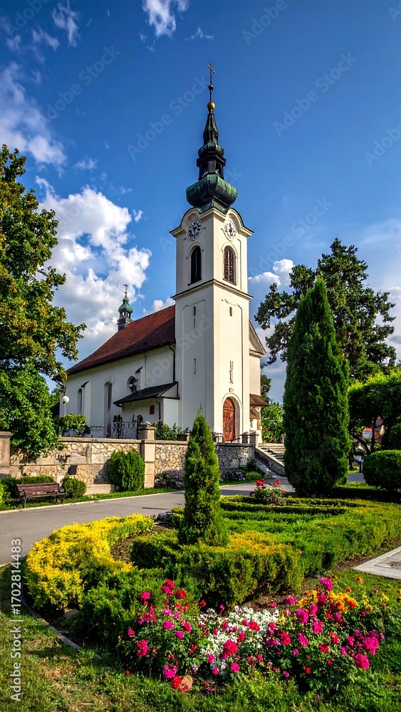 Naklejka premium Church with landscaped gardens