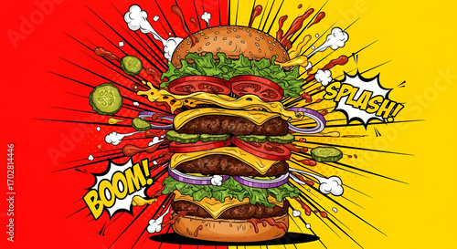 Pop Art Burger Explosion