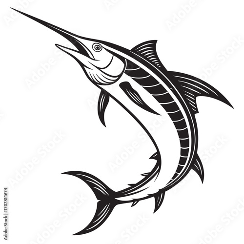 Striking marlin illustration for fishing enthusiasts and ocean-themed designs, perfect for logos and branding with its clean, scalable style
