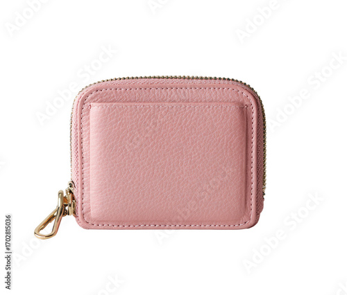 Small, square, pink leather zip-around wallet