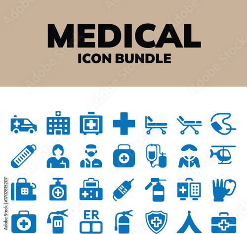Medical healthcare icons bundle blue vector