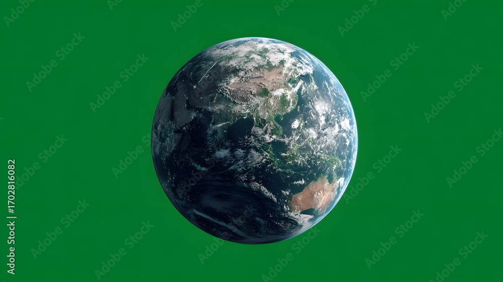 Fototapeta premium A detailed view of planet Earth, showcasing continents and oceans against a green background.