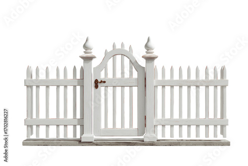 White picket fence with arched gate