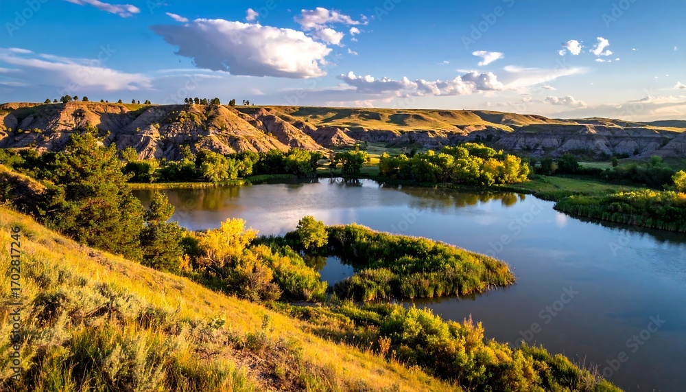 Fototapeta premium Scenic river valley at sunset (1)