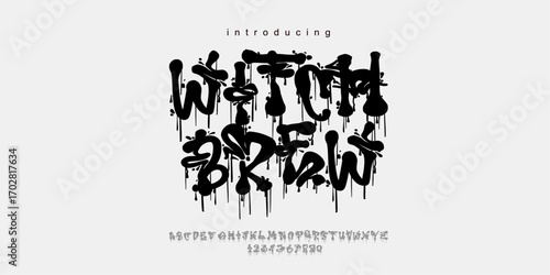 Font witch brew. Horror Spooky halloween theme editable text, with melt like blood or poison good for horror film cover, book, scary movie banner.