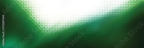 Abstract glowing green digital grid pattern with bright white light emanating from the center creating a futuristic technological background