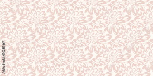 Vector abstract floral pattern. Seamless background with sketchy flower silhouettes. Subtle light beige botanical ornament texture with negative space graphic effect. Elegant minimal repeated design