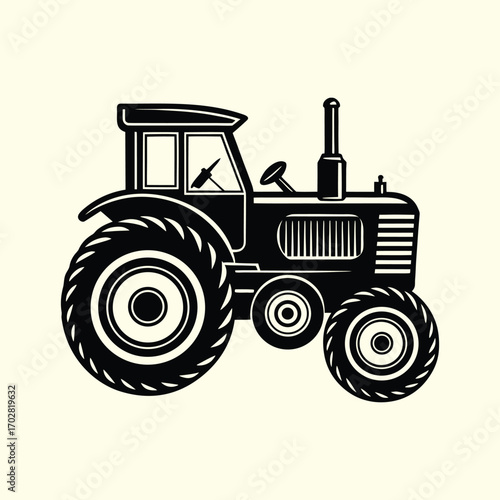 Vintage tractor illustration creative vector design, featuring classic farm machinery, agricultural equipment, rural landscape, farming tools, and retro farm aesthetics