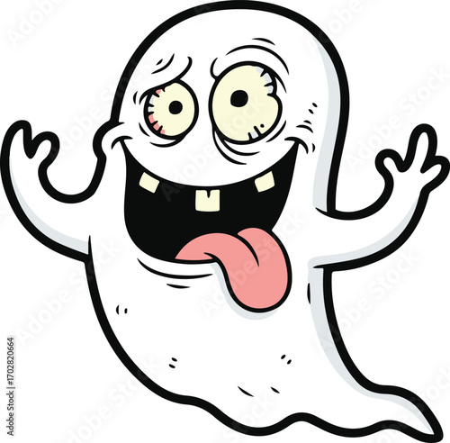A Spooky and Goofy Cartoon Ghost with a Hilarious and Expressive Face, Perfect for Halloween Fun