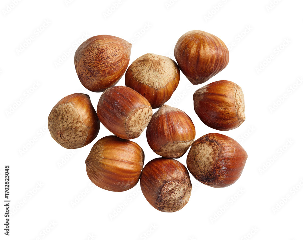 Obraz premium Hazelnuts clustered, top view
