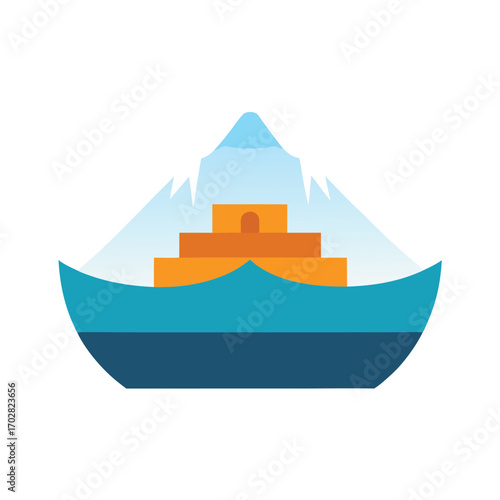 Ark Resting on Mount Ararat on White Background
