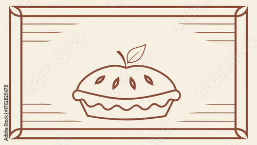 Minimalist brown outline apple pie with leaf decorative border food dessert