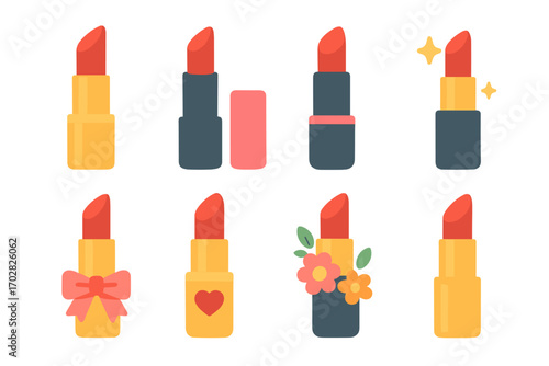 Cosmetics silhouette icon set. featuring lipstick, beauty, fashion, makeup, style, glam, and elegance symbols