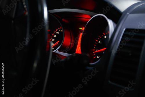 Dashboard Instruments Displaying Various Car And Engine Conditions.