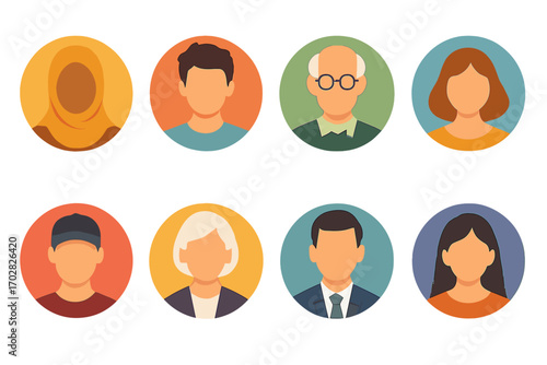Professionals flat icons set. featuring businesswoman, doctor, chef, worker, teacher, scientist, student, artist