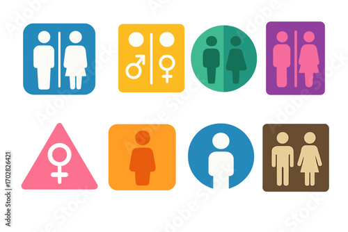 Bathroom signs silhouette icon set. featuring male, female, gender-neutral, restroom, and accessibility symbols