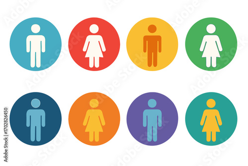 Gender inclusive flat icon set. featuring male, female, unisex, neutral, and diverse symbols