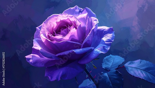Fototapeta Naklejka Na Ścianę i Meble -  Close-up of a vibrant,  purple-blue rose